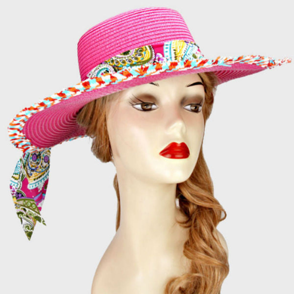 Sun Hat w/ Scarf - Pink