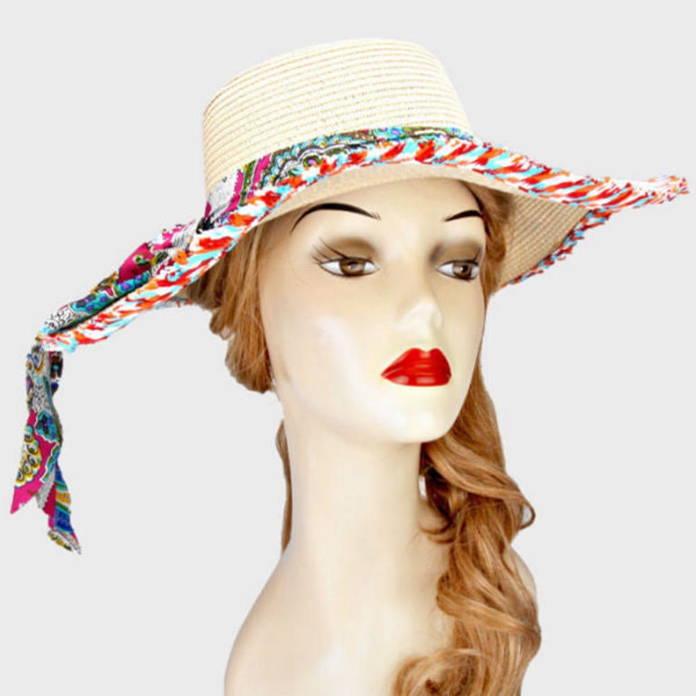 Sun Hat w/ Scarf - Ivory