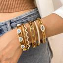  Ribbed Evil Eye Bangle Bracelet - Stainless Steel