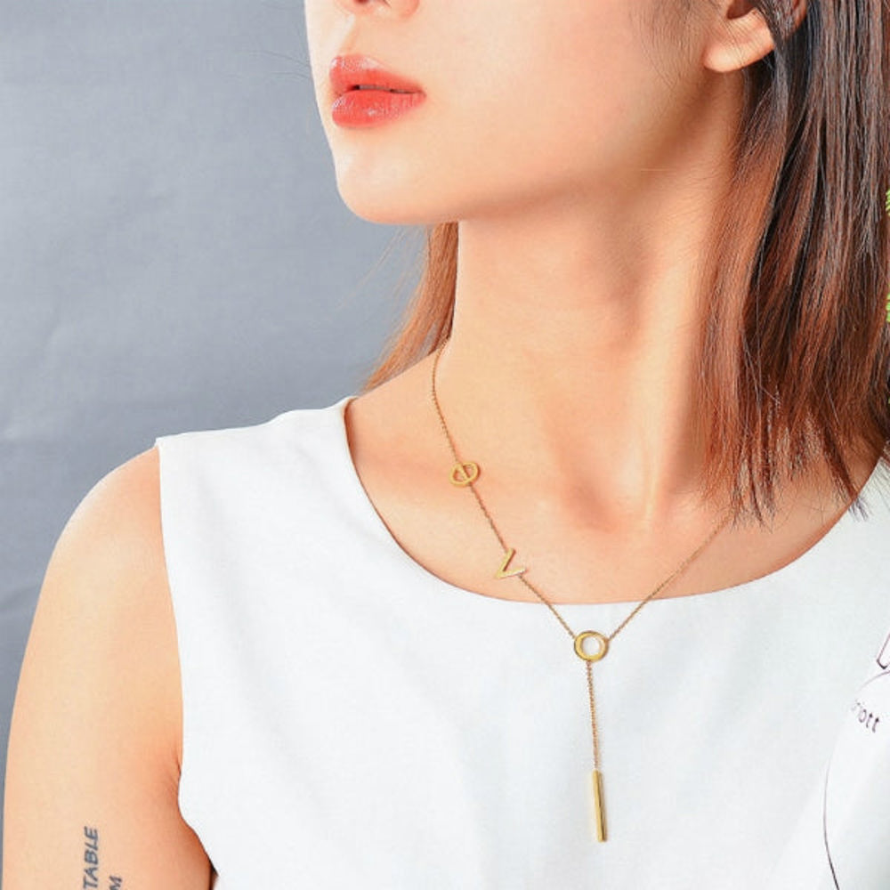 L O V E Lariat Dainty Necklace - Stainless Steel