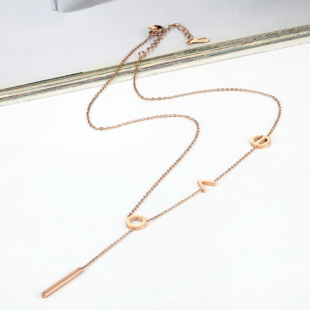 L O V E Lariat Dainty Love Necklace - Stainless Steel