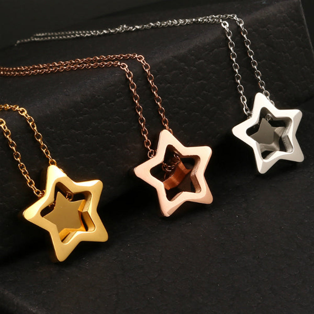 Double Star Dainty Necklace - Stainless Steel