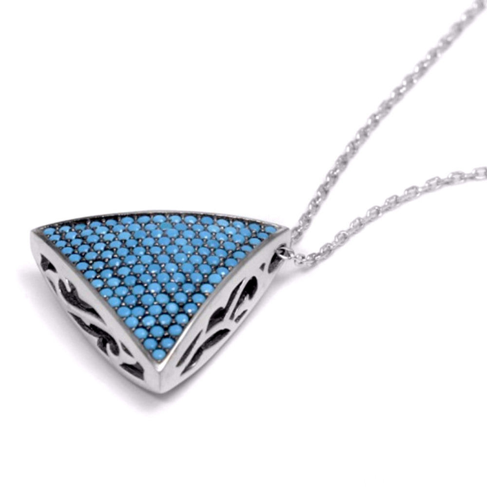 3D Triangle Necklace w/ Nano Turquoise - Sterling Silver