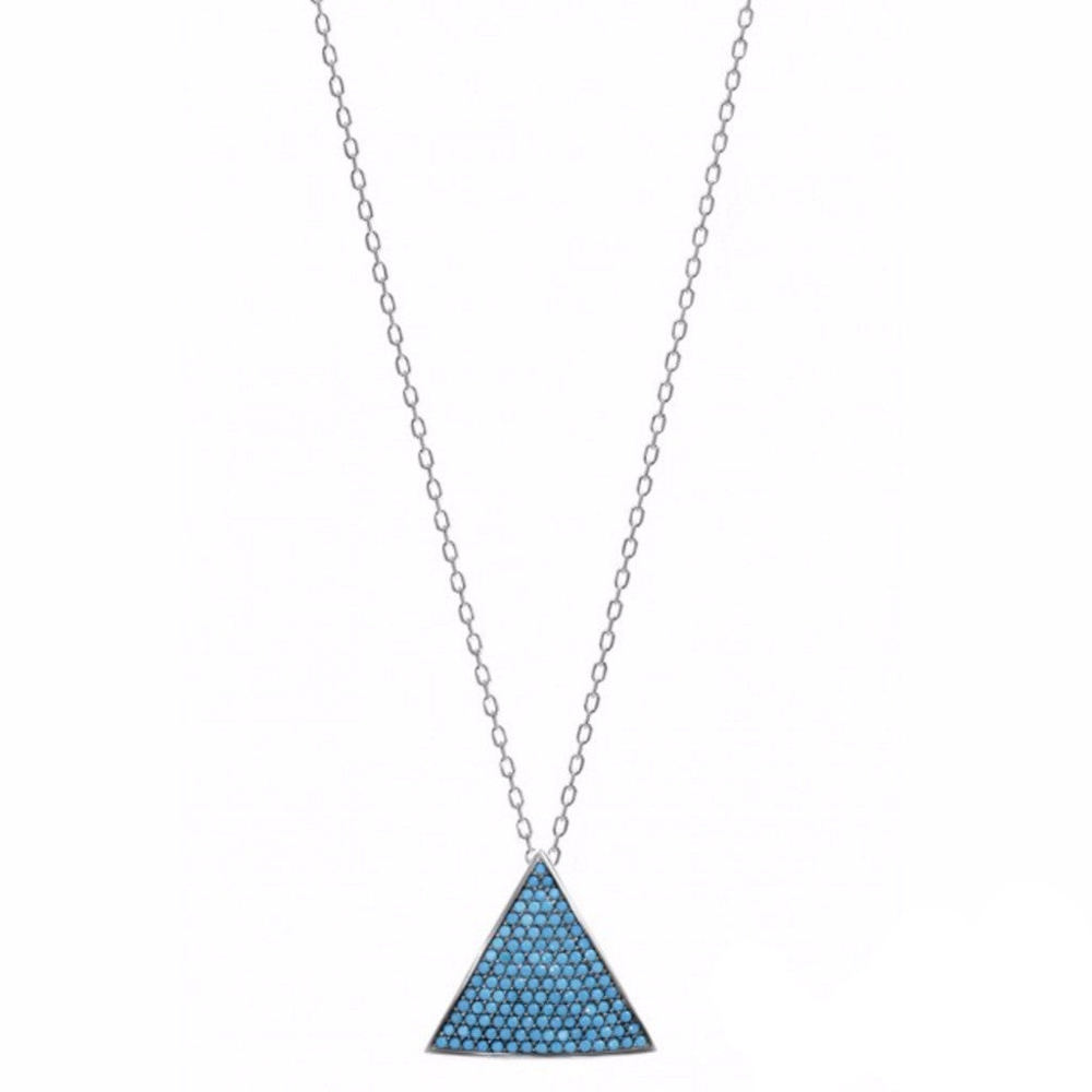 3D Triangle Necklace w/ Nano Turquoise - Sterling Silver