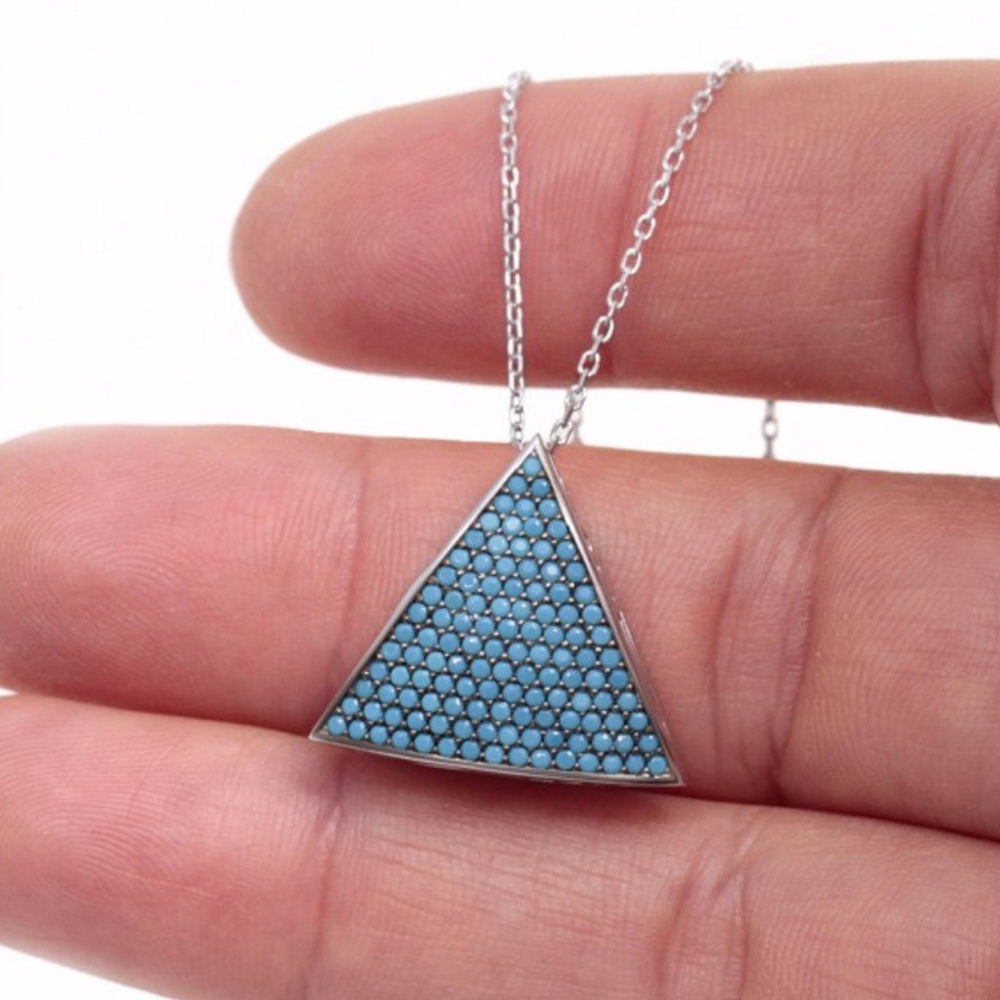 3D Triangle Necklace w/ Nano Turquoise - Sterling Silver