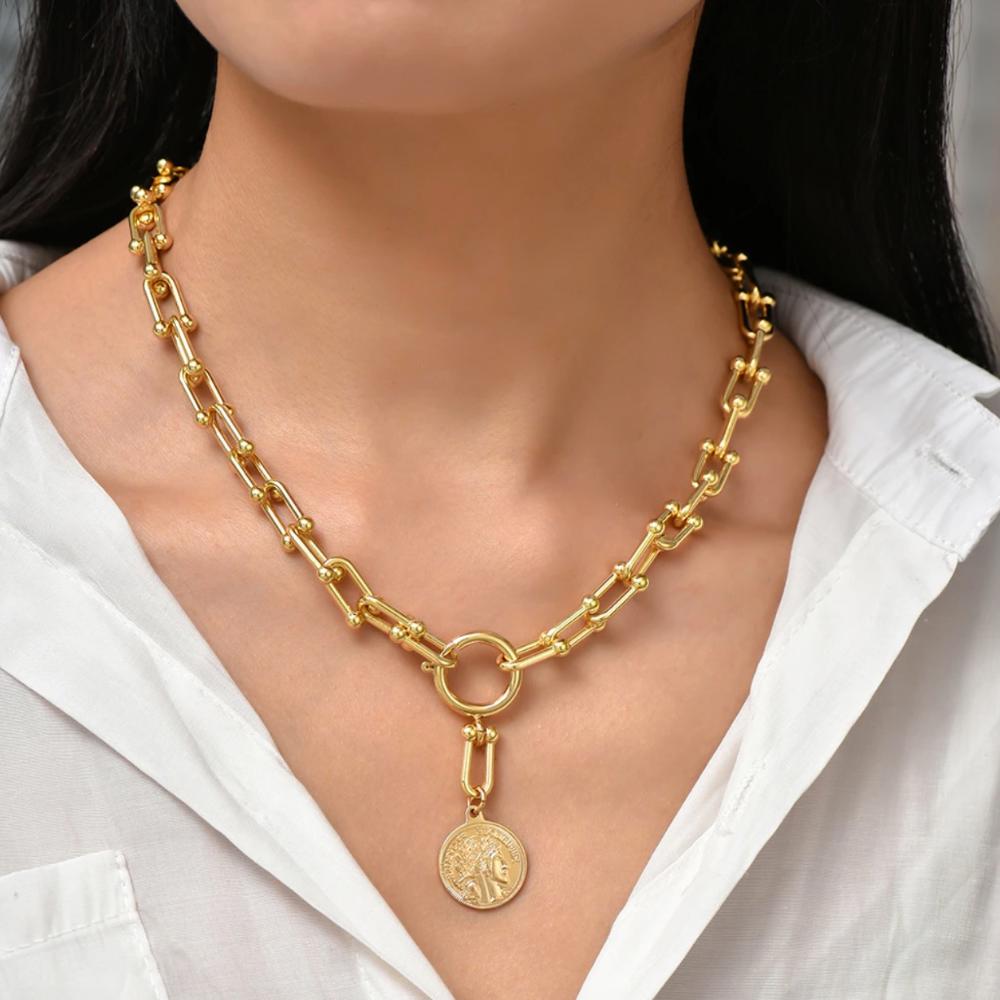 Coin Lariat Statement Necklace