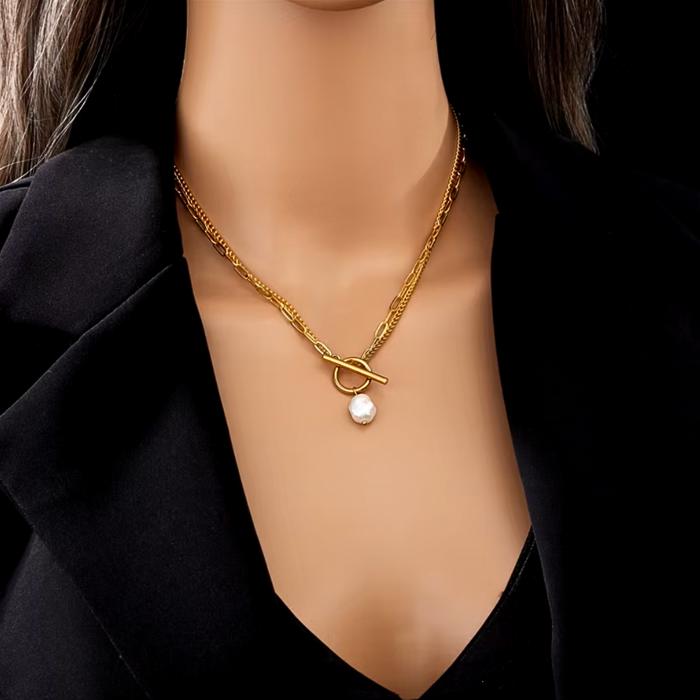 Pearl Toggle Necklace - Stainless Steel