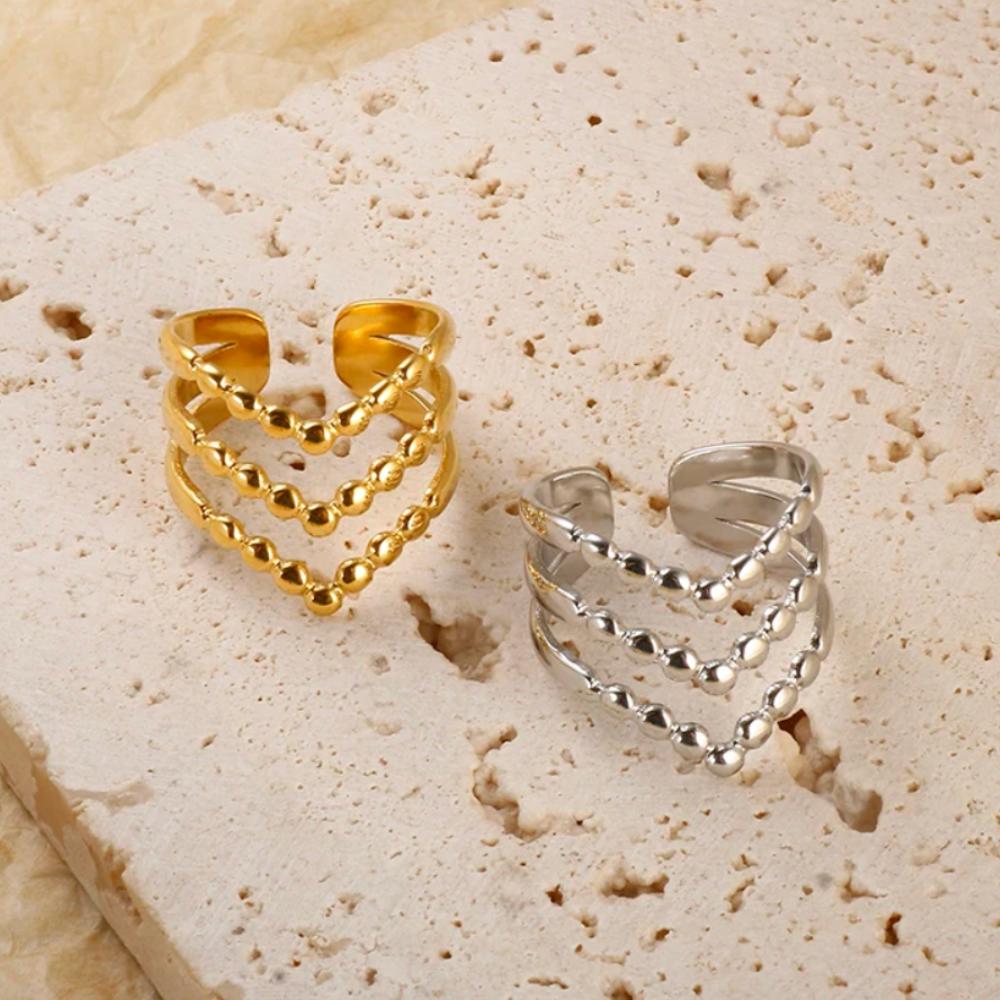 V Wide Textured Adjustable Ring