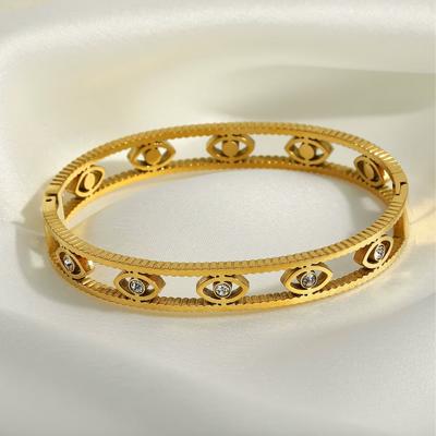 Ribbed Evil Eye Bangle Bracelet - Stainless Steel