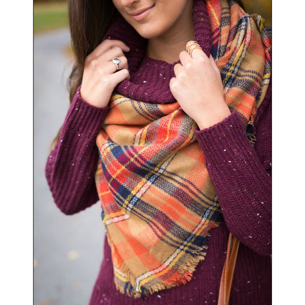 "Pumpkin Spice" Tartan Triangle Scarf