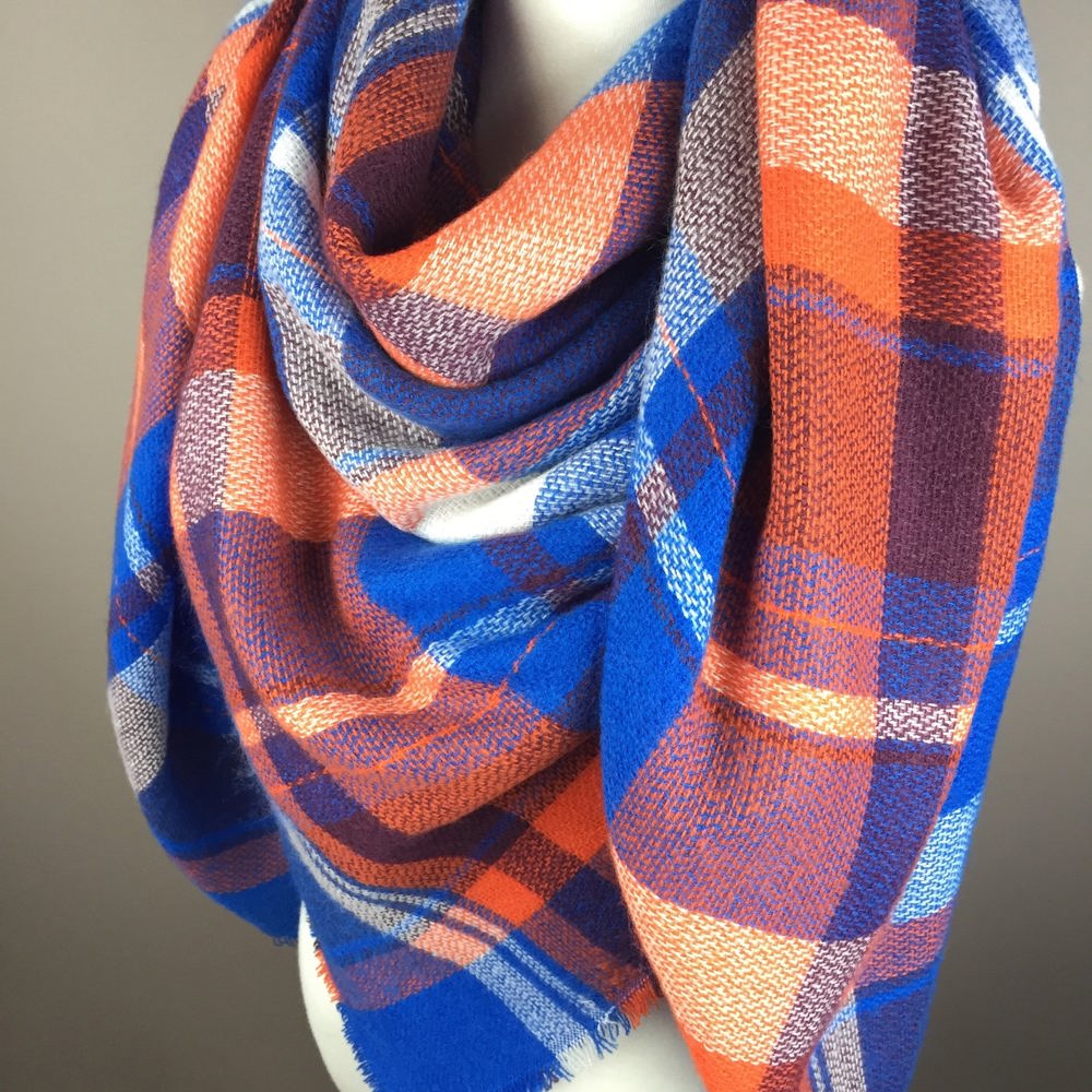 Blue and Orange Tartan Blanket/Triangle Scarf