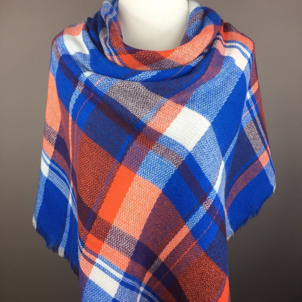 Blue and Orange Tartan Blanket/Triangle Scarf