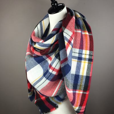 Red, White and Blue Tartan Triangle Scarf