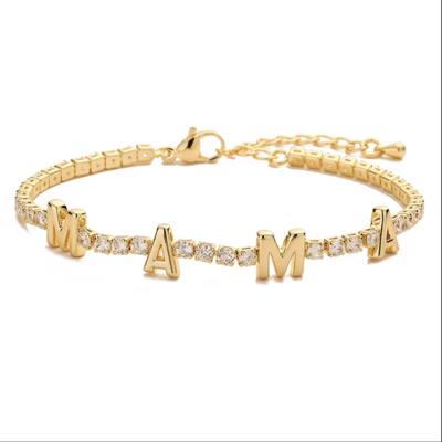 MAMA Charm Tennis Bracelet with Sparkly Rhinestones 