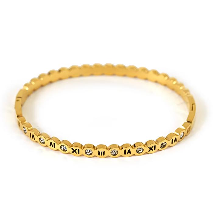 Slim Bubble Roman Numerals Bangle Bracelet - Stainless Steel