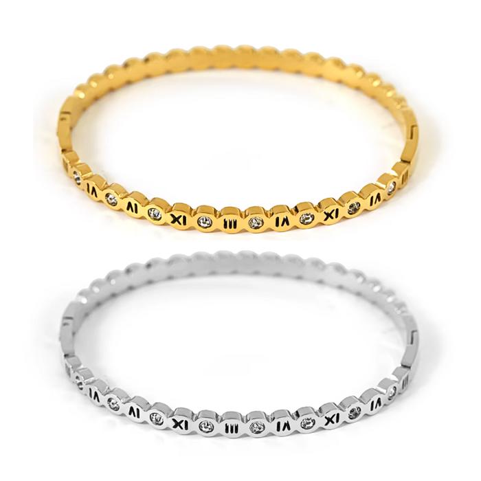 Slim Bubble Roman Numerals Bangle Bracelet - Stainless Steel