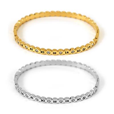Slim Bubble Roman Numerals Bangle Bracelet - Stainless Steel