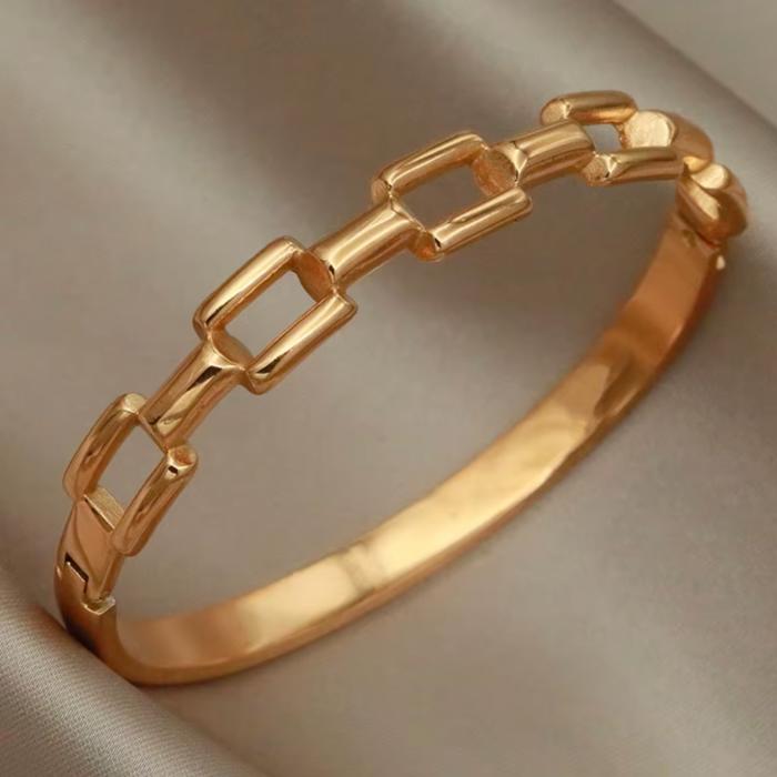 Square Link Bangle Bracelet - Stainless Steel