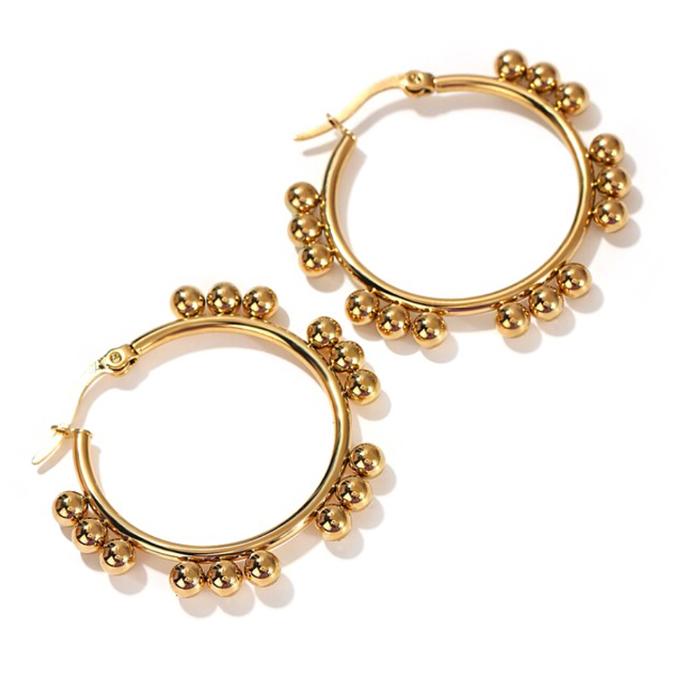 Beaded Hoop Earrings - Stainless Steel