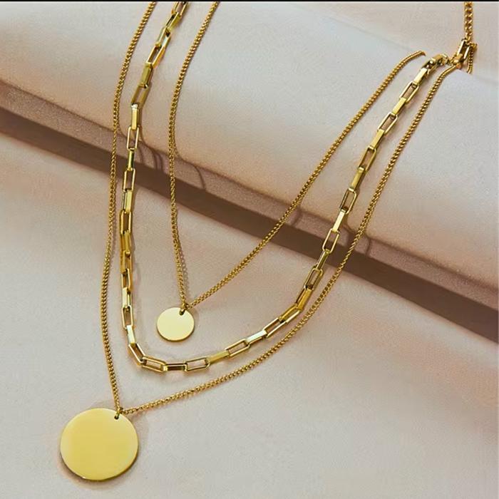 Disc Multi-Layered Necklace - Stainless Steel 