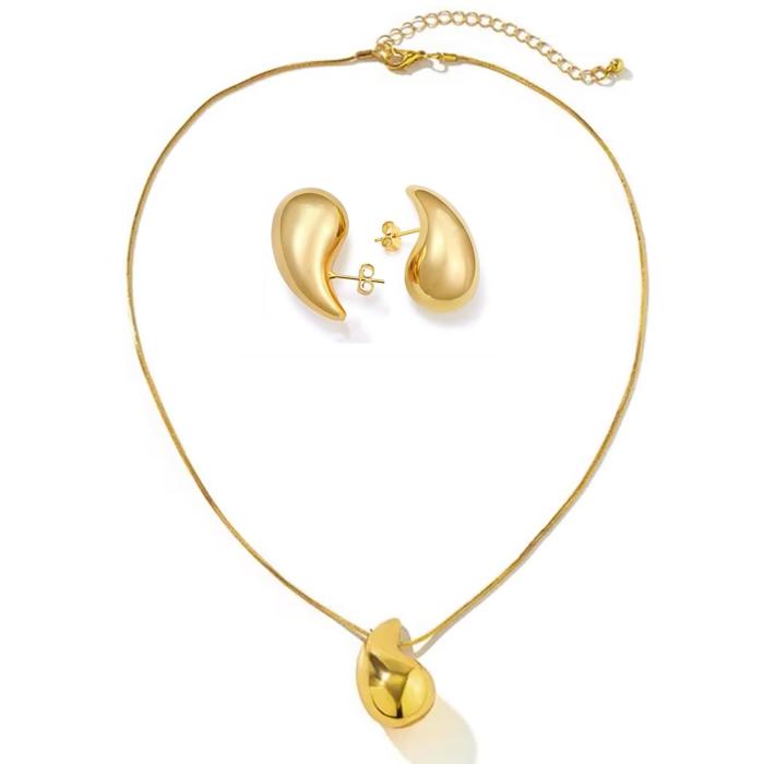 Teardrop Necklace and Earrings - Stainless Steel