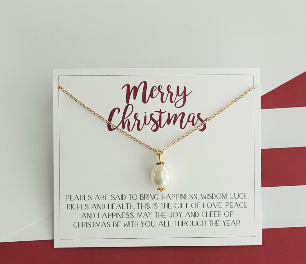 Merry Christmas Stunning Pearl Necklace & Stationery Card