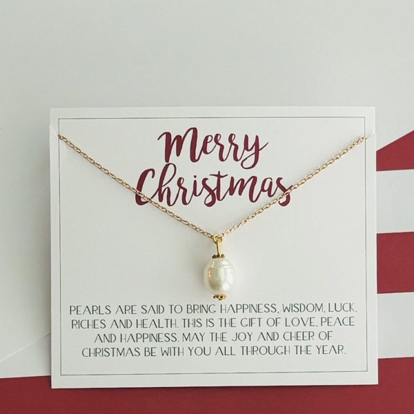 Merry Christmas Stunning Pearl Necklace & Stationery Card