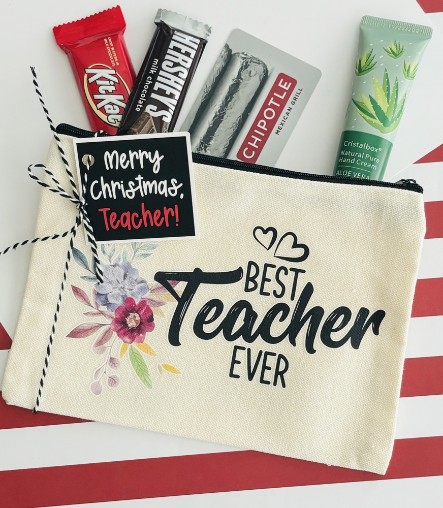 Merry Christmas Teacher Gift Pouch, Tag and Twine