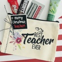 Beige Merry Christmas Teacher Gift Pouch, Tag and Twine