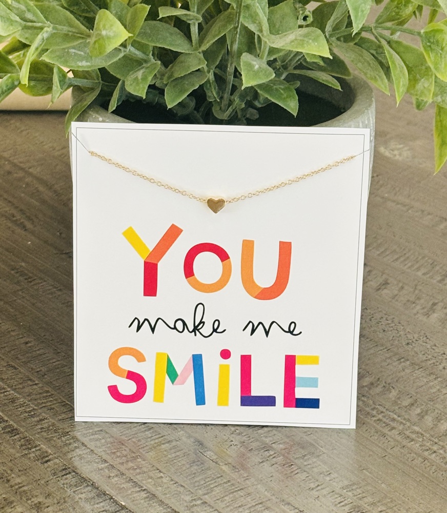 You Make Me Smile Heart Necklace & Stationery Card Gift