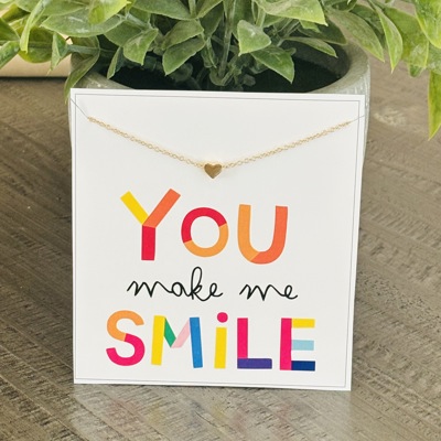 You Make Me Smile Heart Necklace & Stationery Card Gift