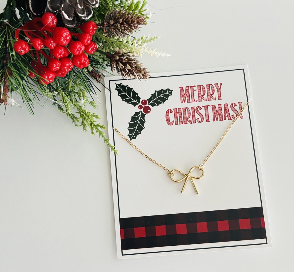 Merry Christmas Dainty Bow Necklace Gift