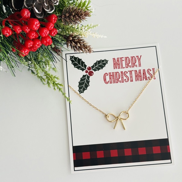 Merry Christmas Dainty Bow Necklace Gift