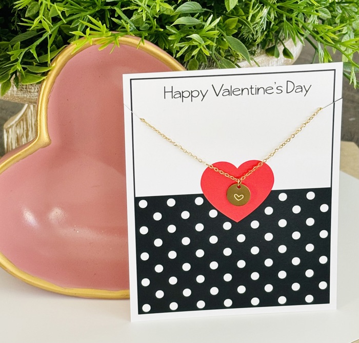 Valentine Stamped Heart Pendant Necklace & Stationery Card