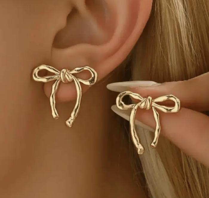 Gold Bow Stud Earrings