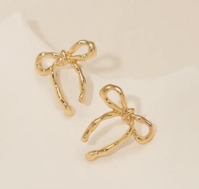 Gold Bow Stud Earrings