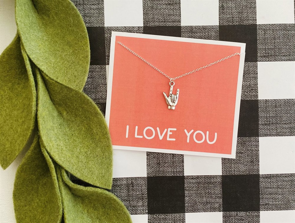 I Love You Sign Necklace On Stationery Card Gift