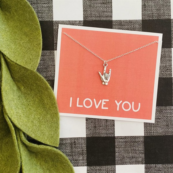 I Love You Sign Necklace On Stationery Card Gift