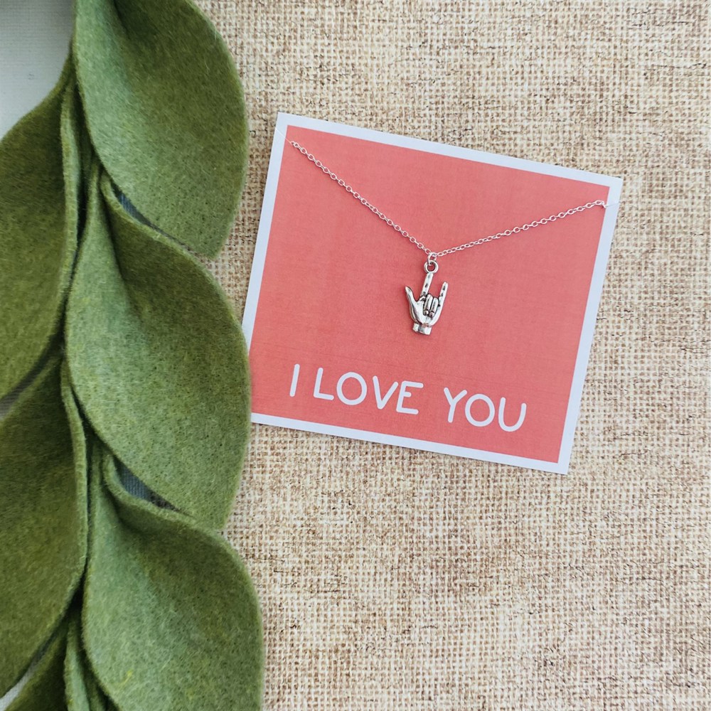 I Love You Sign Necklace On Stationery Card Gift