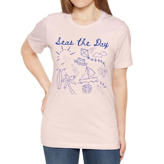 Seas the Day Summer Beach Design Short Sleeved T-Shirt