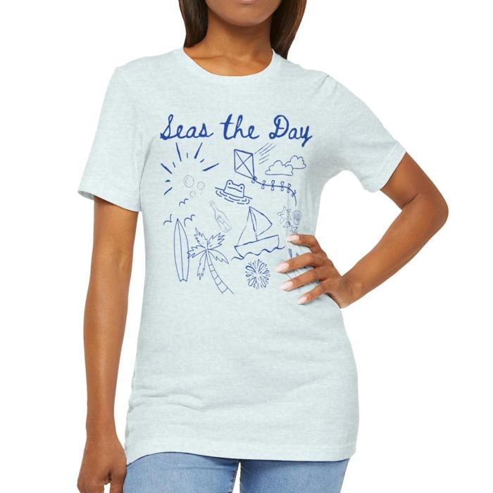 Seas the Day Summer Beach Design Short Sleeved T-Shirt