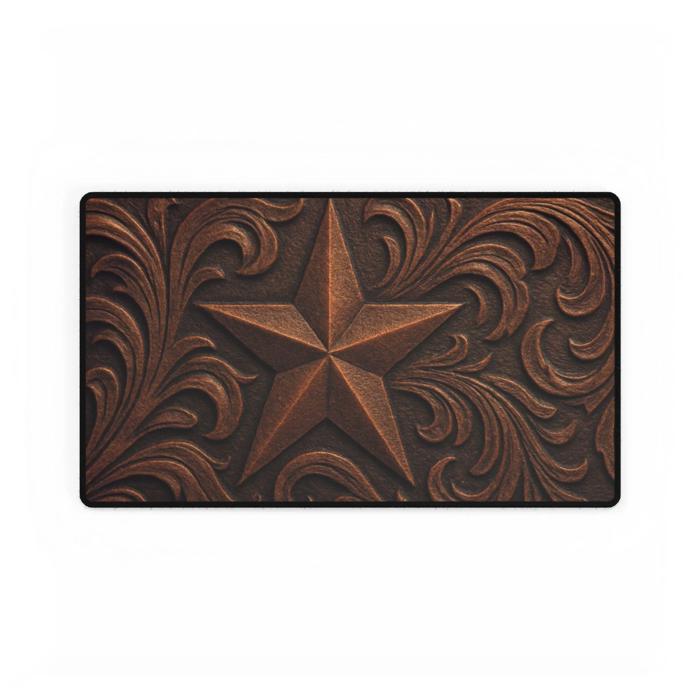 Tooled Leather-Look Western Star Desk Mat/Gaming Pad