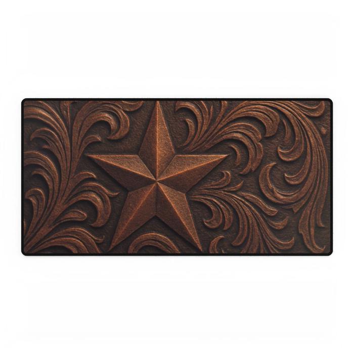 Tooled Leather-Look Western Star Desk Mat/Gaming Pad