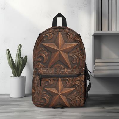 Tooled Leather Look Backpack, Western Star School Bag