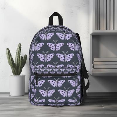 Lavender Moths Backpack, Artistic Boho School Bag