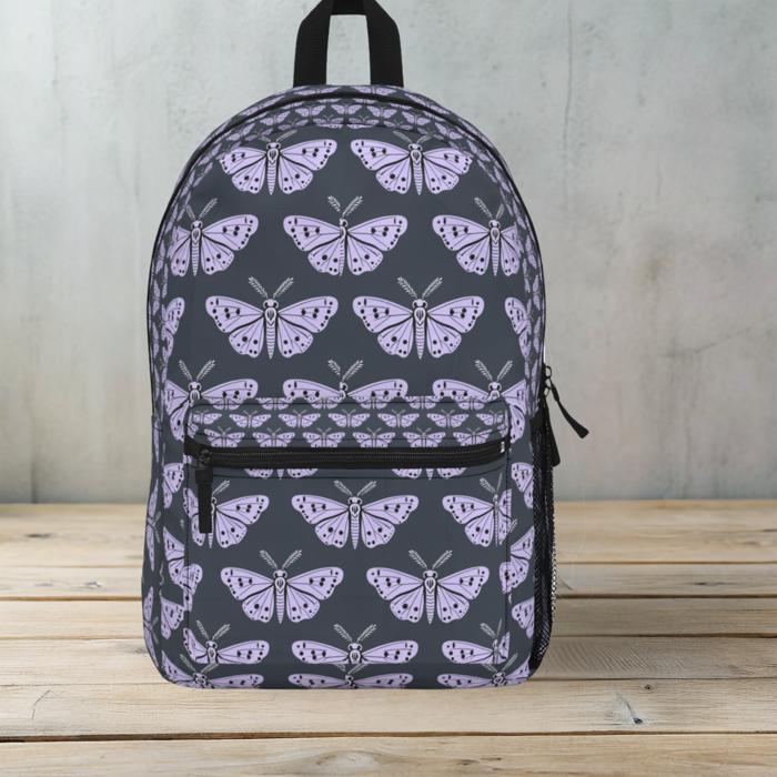 Lavender Moths Backpack, Artistic Boho School Bag