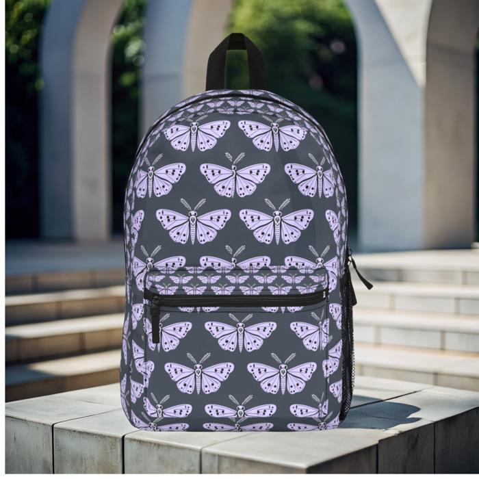Lavender Moths Backpack, Artistic Boho School Bag