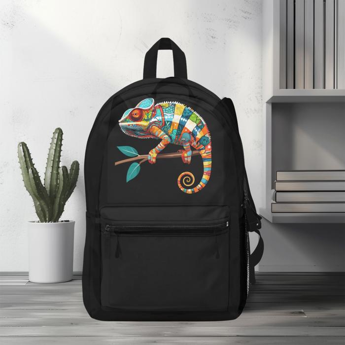 Bearded Dragon Colorful Backpack, Bold Black Lizard Print Bag for School Travel & Everyday