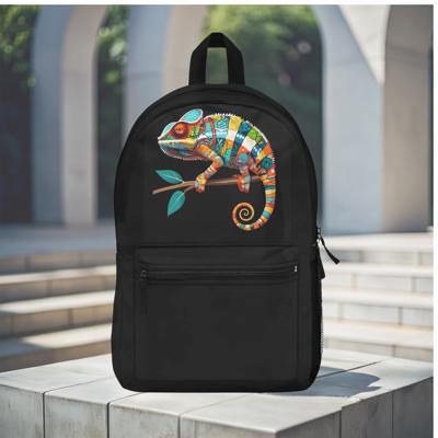 Bearded Dragon Colorful Backpack, Bold Black Lizard Print Bag for School Travel & Everyday