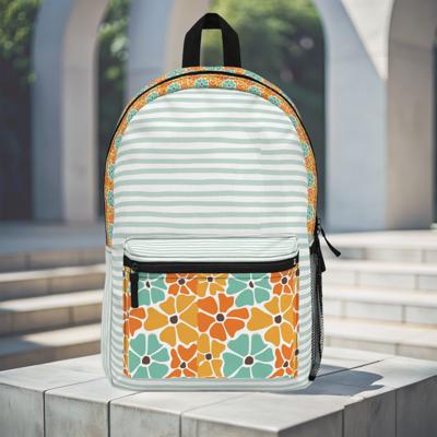 Boho Flowers and Stripes Custom Name Backpack